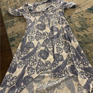 Chic Blue and White Floral High Low Dress